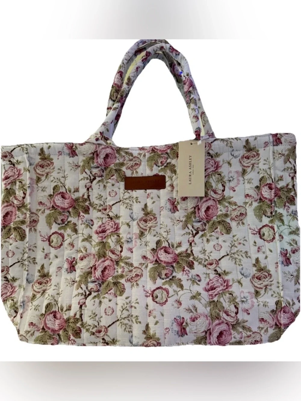 Laura Ashley Uffington Roses Vintage-inspired Rose Floral Quilted Tote Bag